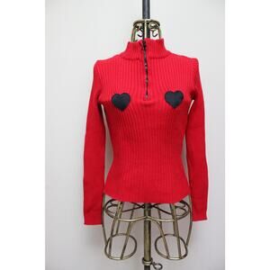 Lazy Oaf Red Heart Boob Ribbed Turtleneck Sweater Size Medium
